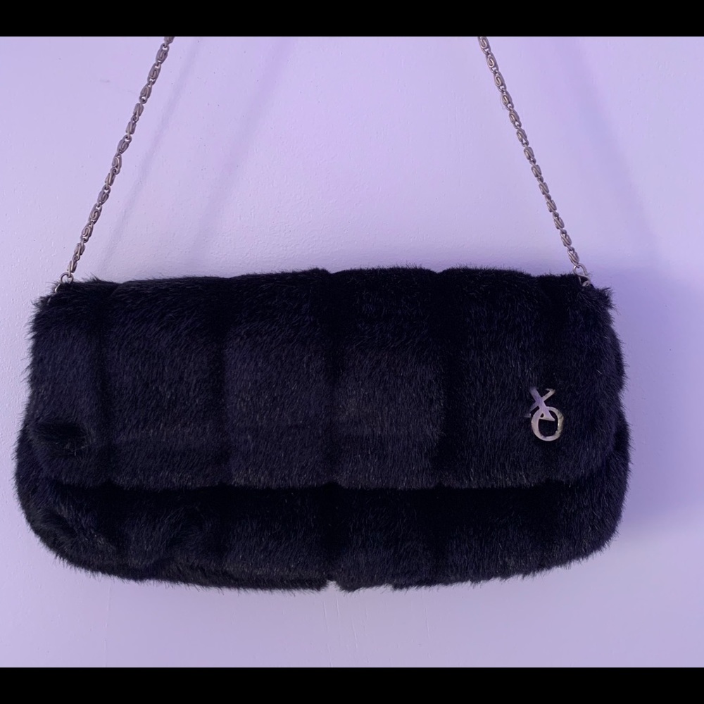 Black Furry Hand Bag